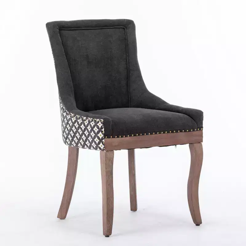 Okak Retro Dining Chairs Set of 2, Comfy Fabric Chairs with Thick Cushions, Kitchen Side Chairs with Solid Wood Legs Bronze Nail Head