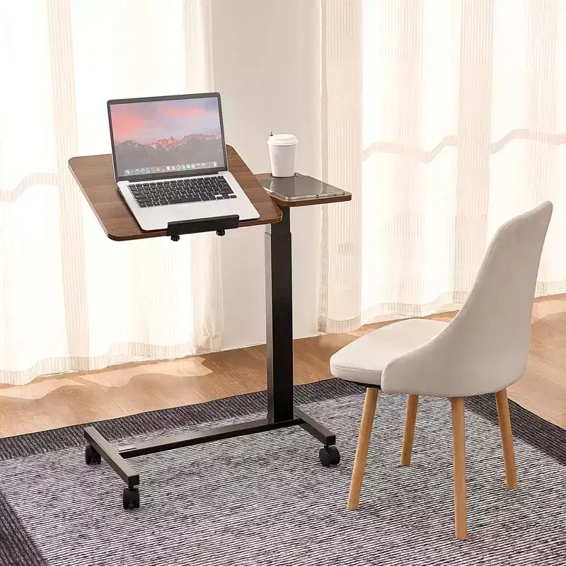 VEVOR Overbed Table, Mobile Bed Side Table with Flip Desktop and 4 Wheels, Height & Angle Adjustable Rolling Laptop Desk, Wood + Black