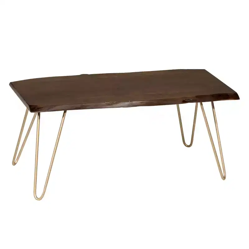 Live Edge Coffee Table / Bench with Gold Hairpin Legs