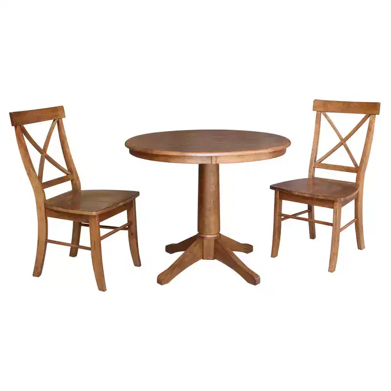 36 David Round Top Pedestal Table with 2 X Back Chairs - International Concepts