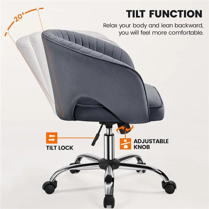 Yaheetech Velvet Office Chair with Tufted Barrel Back, Rolling Wheels, Adjustable Seat Height - N/A