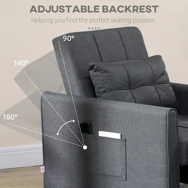 Dark Grey Polyester Single Convertible Sofa Bed with Adjustable Back