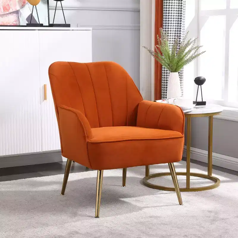 Okak Modern Velvet Accent Chair Living Room Chair with Upholstered Mid-Century Stylish Armchair with Golden Wood Legs for Reading Room Bedroom