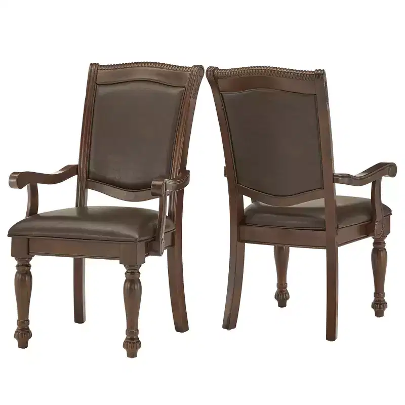 Brown Faux Leather W/ Arms Dining Chairs (Set of 2) - Cherry