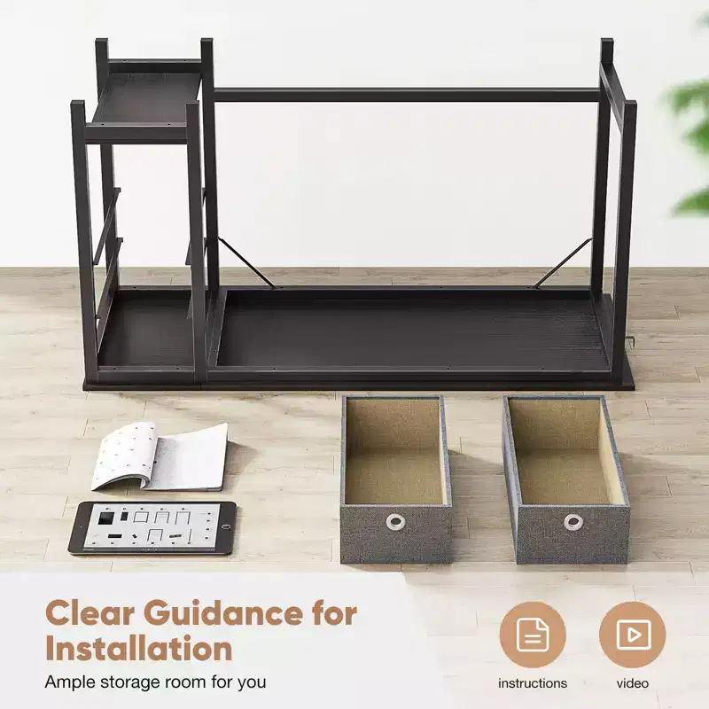 Black Rectangle Writing Desk, 2-Tier Drawers, 1-Person, 55
