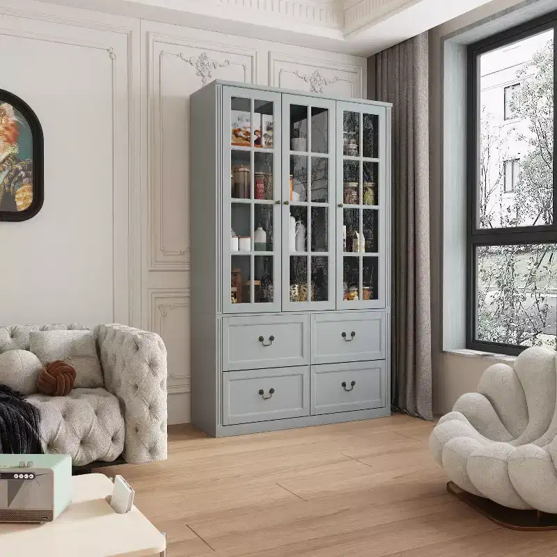 Famapy 47.2W Organizer Glass Doors Display Cabinet Organizer Pantry Gray