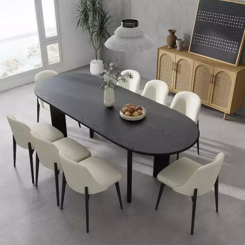 79 Curved Oval Dining Table for 6-8 Modern Solid Wood Kitchen Table with Thickened Top & Sturdy Base for Living Room Kitchen Black