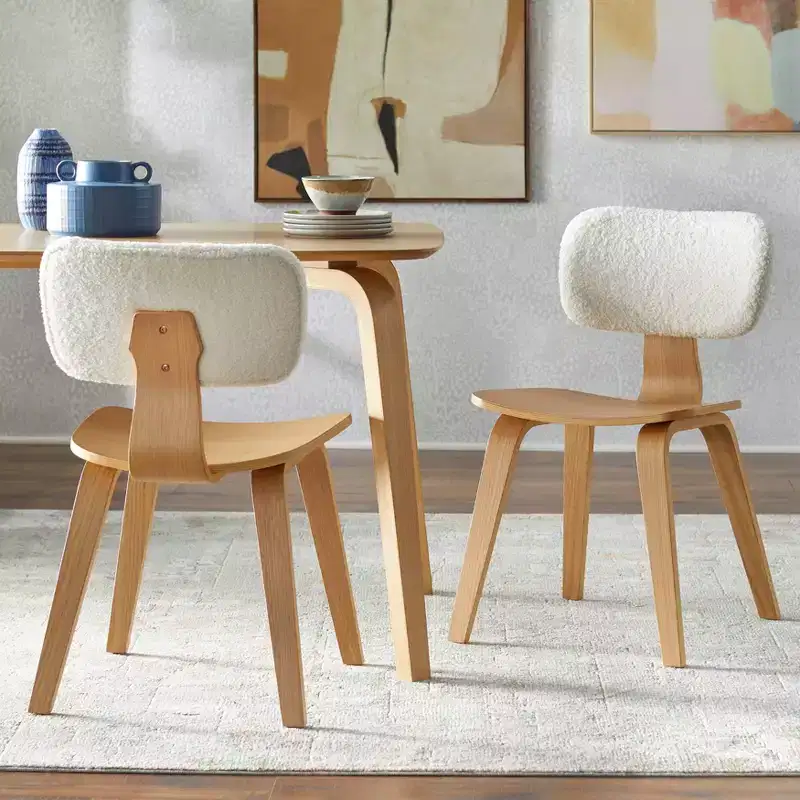 Lifestorey Set of 2 Sigrid Mid Century Modern Dining Chair Natural Light Oak/White: Upholstered Polyester, Foam Filled, Wood Frame