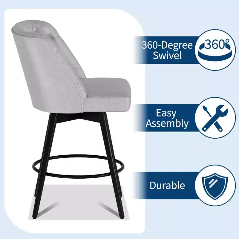 Bar Stools with Backs, 26 Counter Height Bar Stools Set of 2, Modern Kitchen Island Chairs