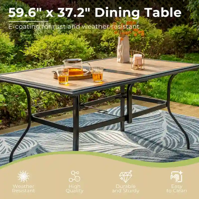 MAISON ARTS 7-piece Patio Dining Set, 6 Rattan Chairs with Cushion and 1 Table with Umbrella Hole - N/A