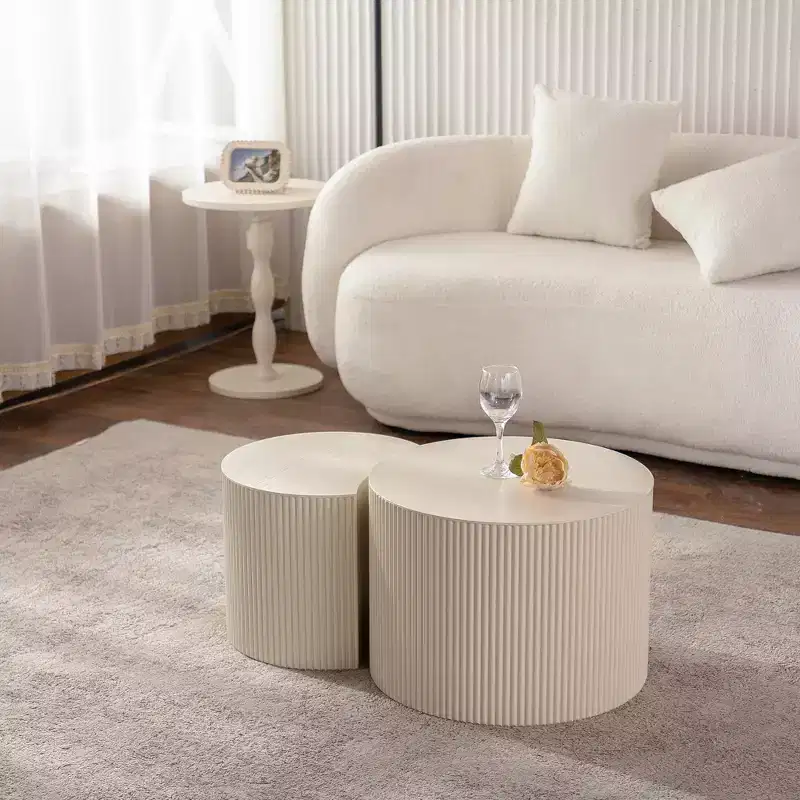 Wood Round Coffee Table with Relief Design 14.92''H x 33.86'' Diameter
