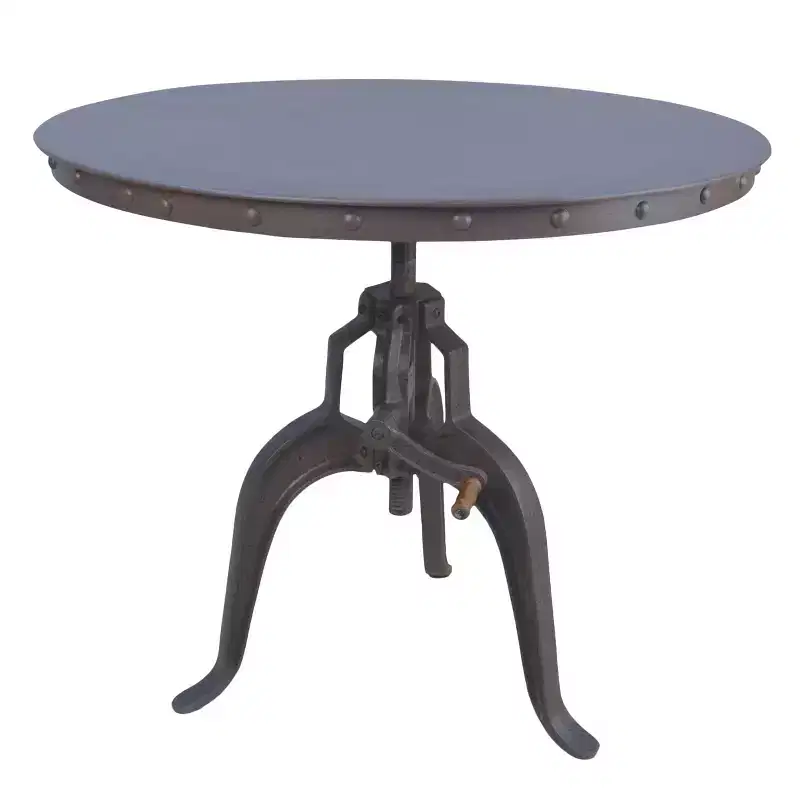 Gray Round Adjustable Crank Dining Table, Seats 4