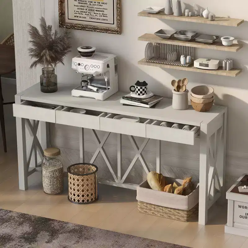 Merax Modern Crisscross Console Table with 4 Spacious Drawers