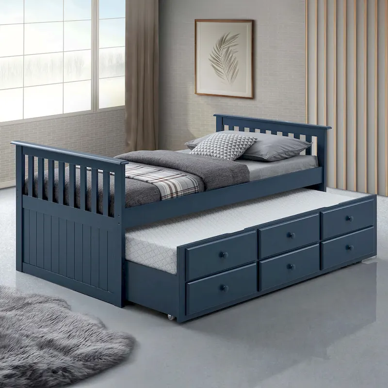 Twin Captain Bed with Trundle and Three Drawers