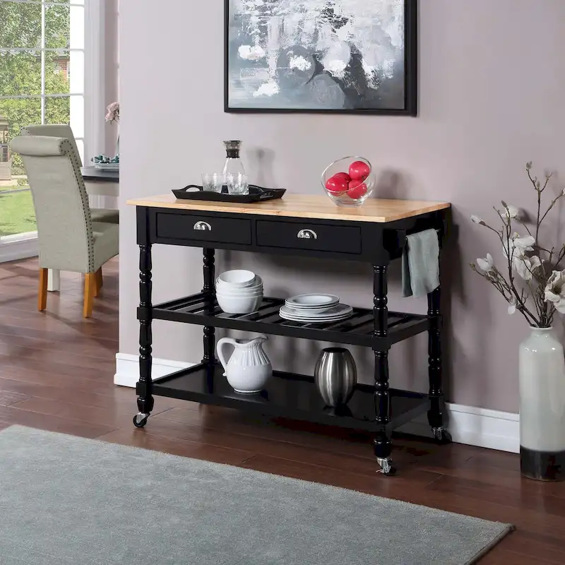 Convenience Concepts French Country 3 Tier Butcher Block Kitchen Cart with Drawers