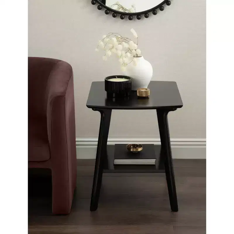 Black Two-Tier Rectangle Wood Side Table