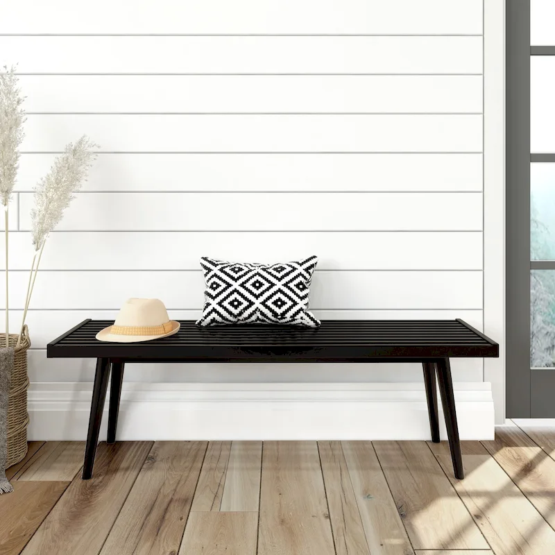Plank and Beam Mid Century Double Wood Entryway Bench - 56.3 L x 16.5 W x 17.5 H