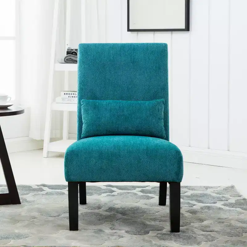 TUYOHW Chenille Fabric Armless Accent Chair,Lounge Chair with Matching Pillow,Solid Wood Frame & Legs,Modern Graffiti Chair for Living Room