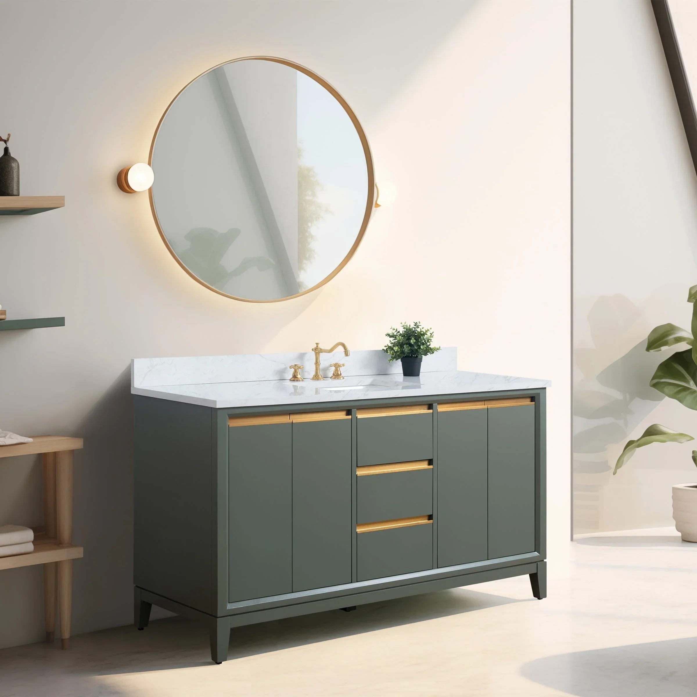 Vanity Art Bathroom Vanity with Ceramic Sink and Engineered Marble Top