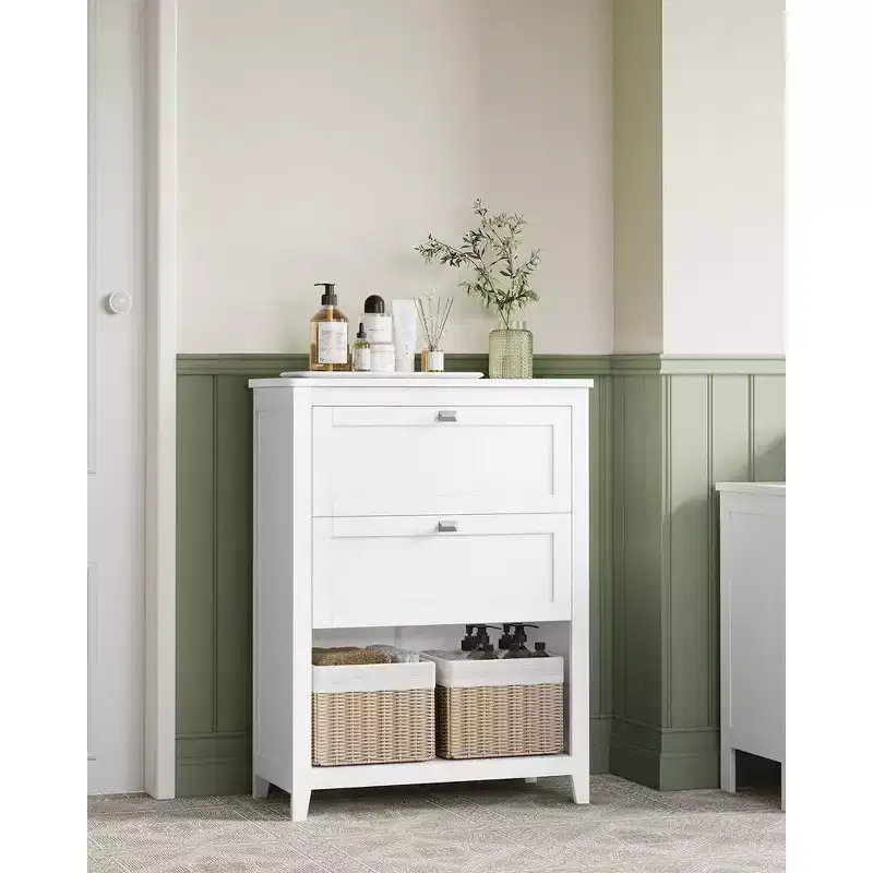 Cabinet, Storage Cabinet and Organizers, 2 Drawers with 1 Adjustable Divider, 2 Baskets, Sideboard, Cloud White