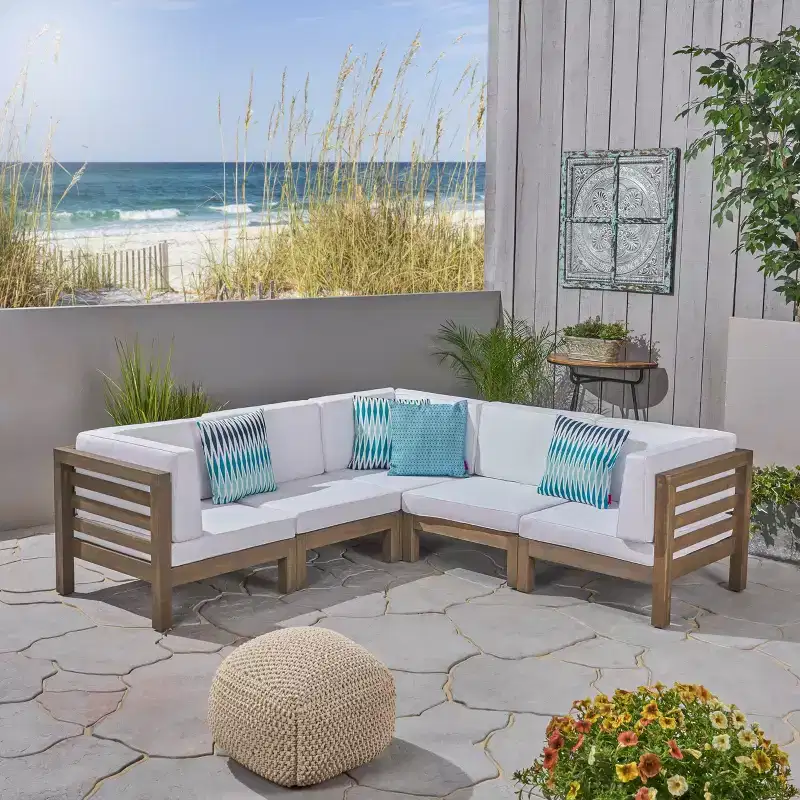 GDFStudio Cascada Outdoor Modular Acacia Wood 5 Seater Sectional Sofa Set