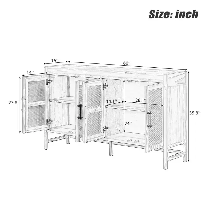 Sideboard Buffet Cabinet with Rattan Doors - 60