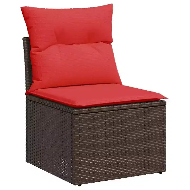 vidaXL 8 Piece Garden Sofa Set with Cushions Brown Poly Rattan - Brown and Red With Table