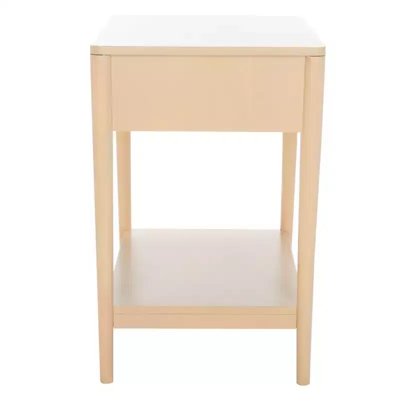 1-Drawer Rubberwood Nightstand with Open Shelf, Whitewash Finish, No Assembly