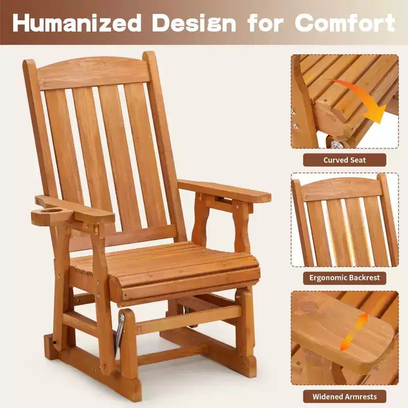 Karl Home | 32 in. Solid Wood Patio Glider Chair with Cup Holder