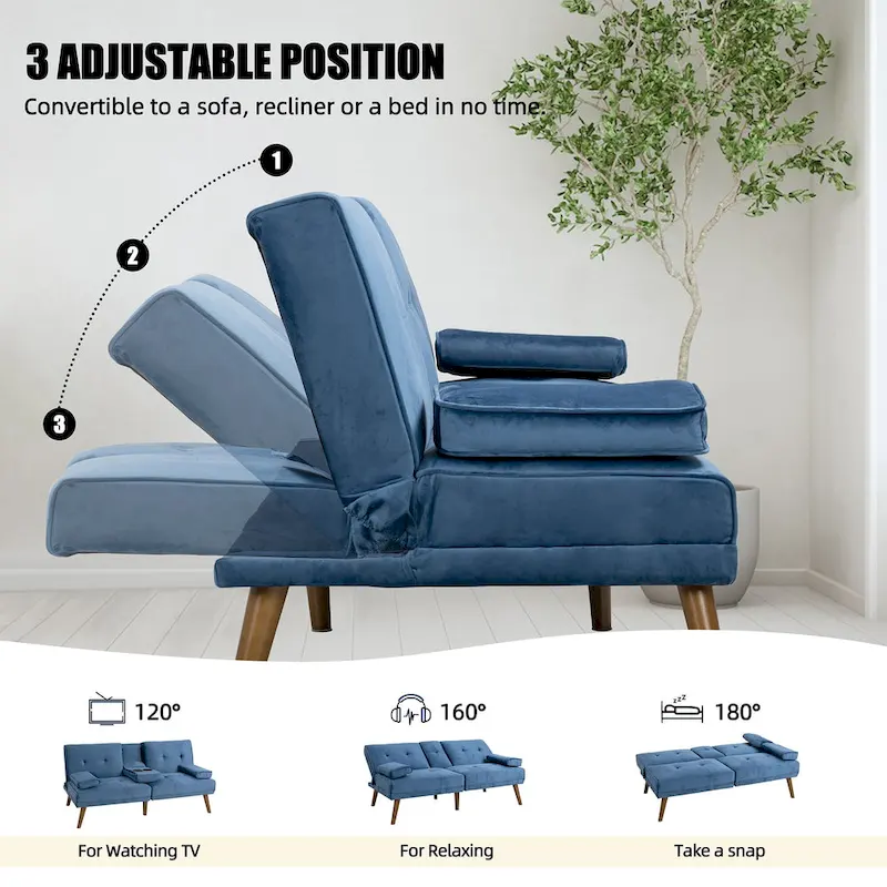 Futzca 60 Small Loveseat, 3 in 1 Cute Convertible Sofa Bed