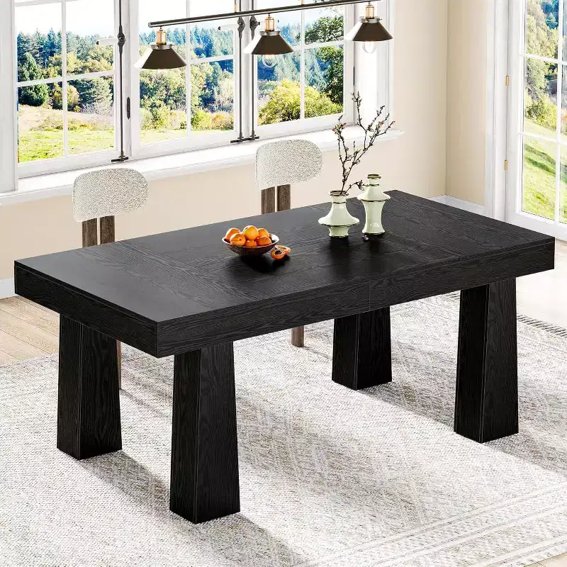 Lantine 63'' Dining Table, Modern Rectangular Kitchen Dinner Table with Heavy Duty Tapered Legs for Dining Room, Cafe, Restaurant