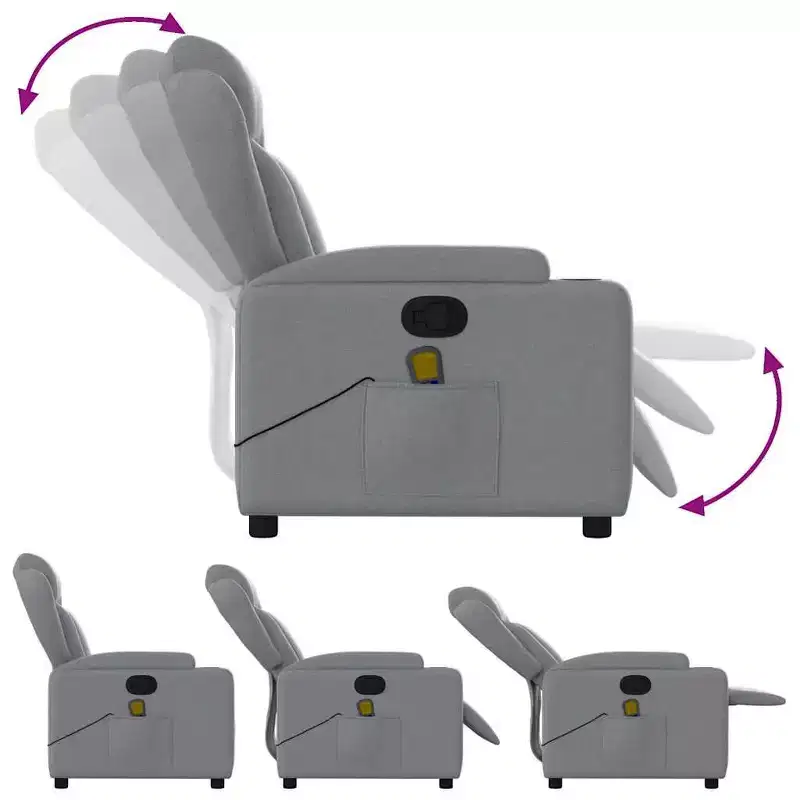 vidaXL Light Gray Fabric Recliner Chair - 6-Point Vibration Massage, Adjustable Backrest & Footrest