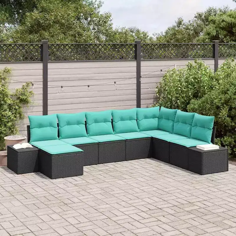 vidaXL Garden Sofa Set 8 pcs Black and turquoise 319 x 209 x 85 cm - Black and turquoise without table