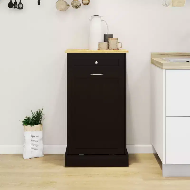 AndMakers 19.68 in. W x 13.77 in. D x 35.62 in. H Ready to Assemble Trash Can Kitchen Cabinet