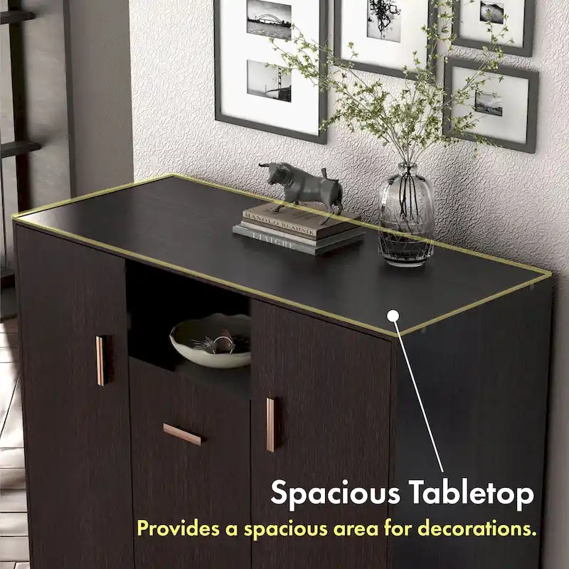Modern 32-Inch Shoe Cabinet with Adjustable Shelves and Metal Handles