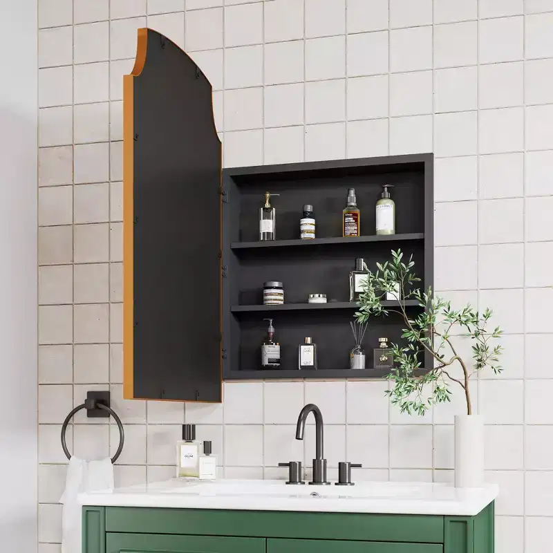 29.9 H x 19.7 W Golden Farmhouse Bathroom Medicine Cabinet with Mirror Wall-Mounted Storage Cabinet with 3 Shelves Bathroom Organizer