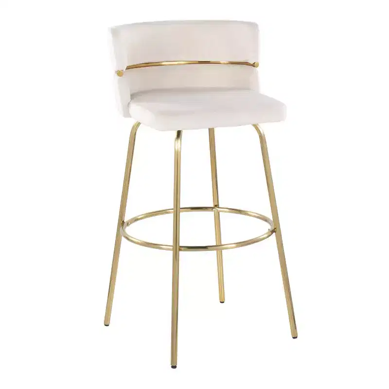 Set of 2 Swivel Barstools Gold/Cream | Velvet Upholstery, Metal Base
