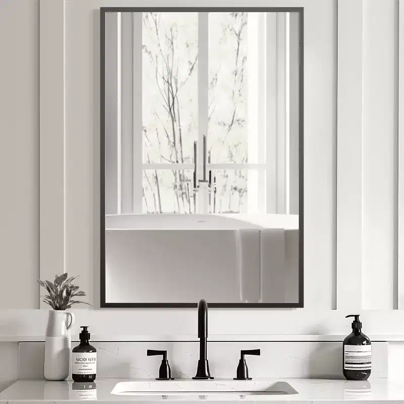 MAYEERTY 35.83x24.02x0.59in Aluminum Thin Edge Right Angle Rectangle Black Hanging Mirror Double Sided