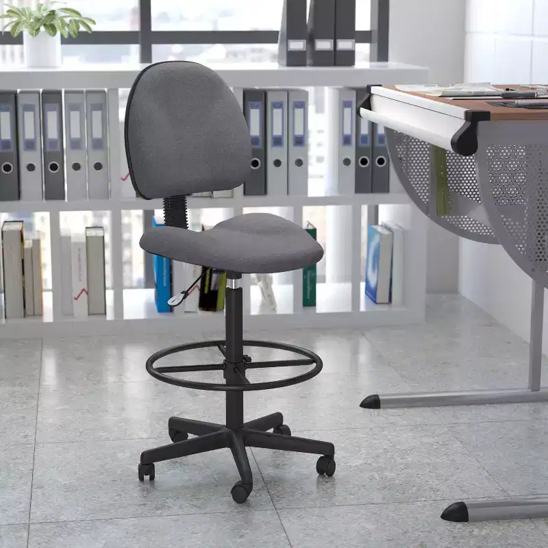 Adjustable Drafting Chair – Two Cylinder Heights, Mid-Back, Upholstered, 250 lb Capacity