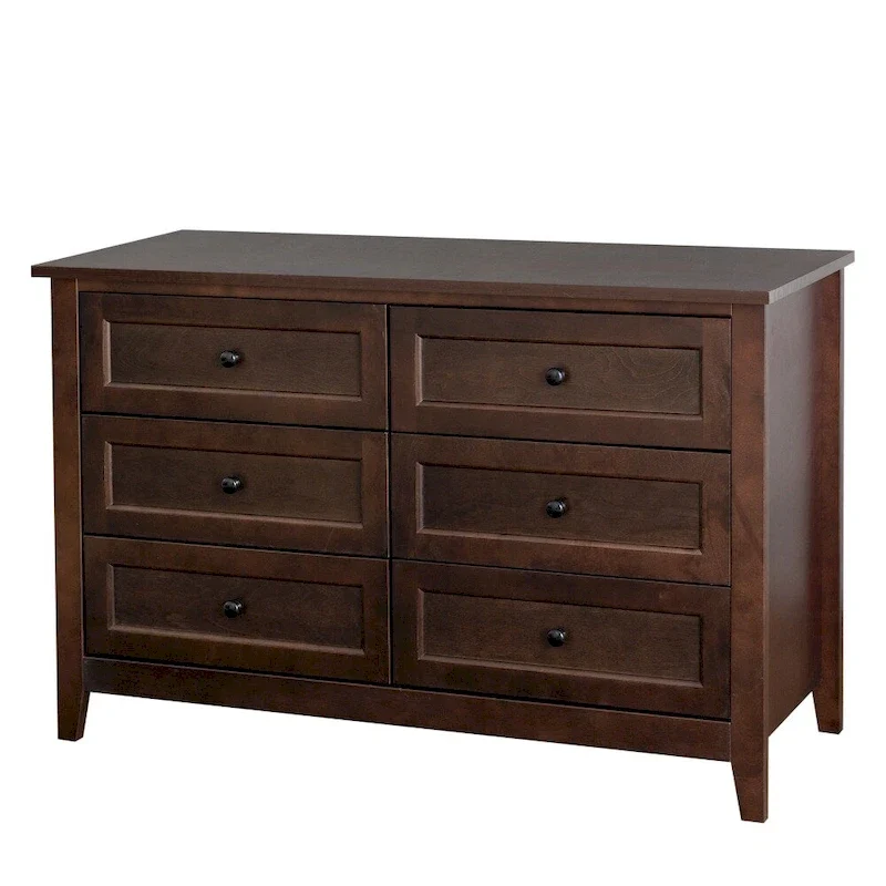 6-Drawer Sideboard Dresser – Auburn / White, Birch Frame, Retro Round Handles, Single