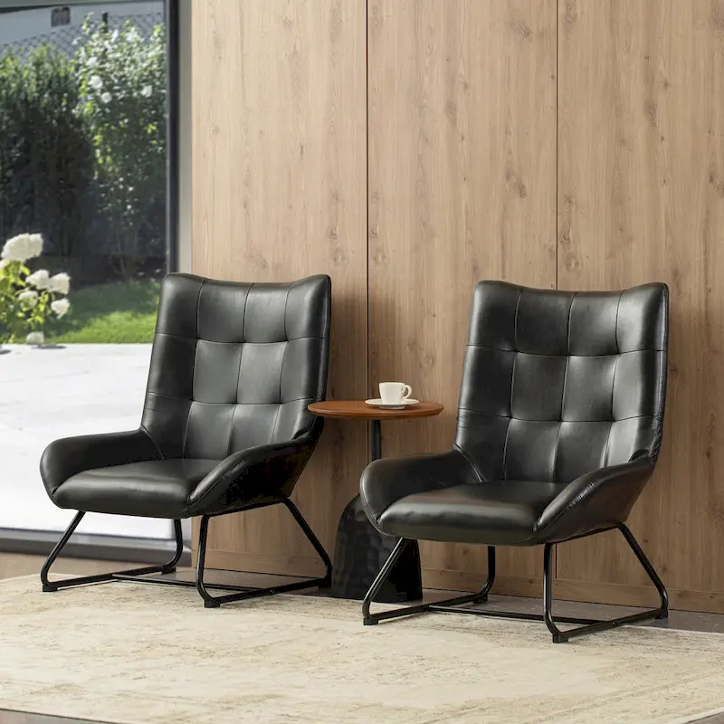 Set of 2 Wingback Accent Chairs with Metal Legs, 35.5