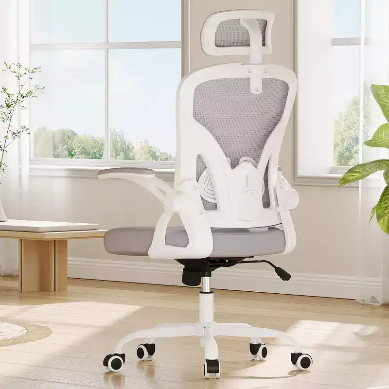 Ergonomic Home Office Chair with Headrest, Flip-Up Armrests & Adjustable Lumbar Support (Gray)