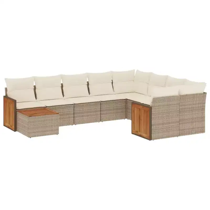 vidaXL 10 Piece Patio Sofa Set with Cushions Beige Poly Rattan