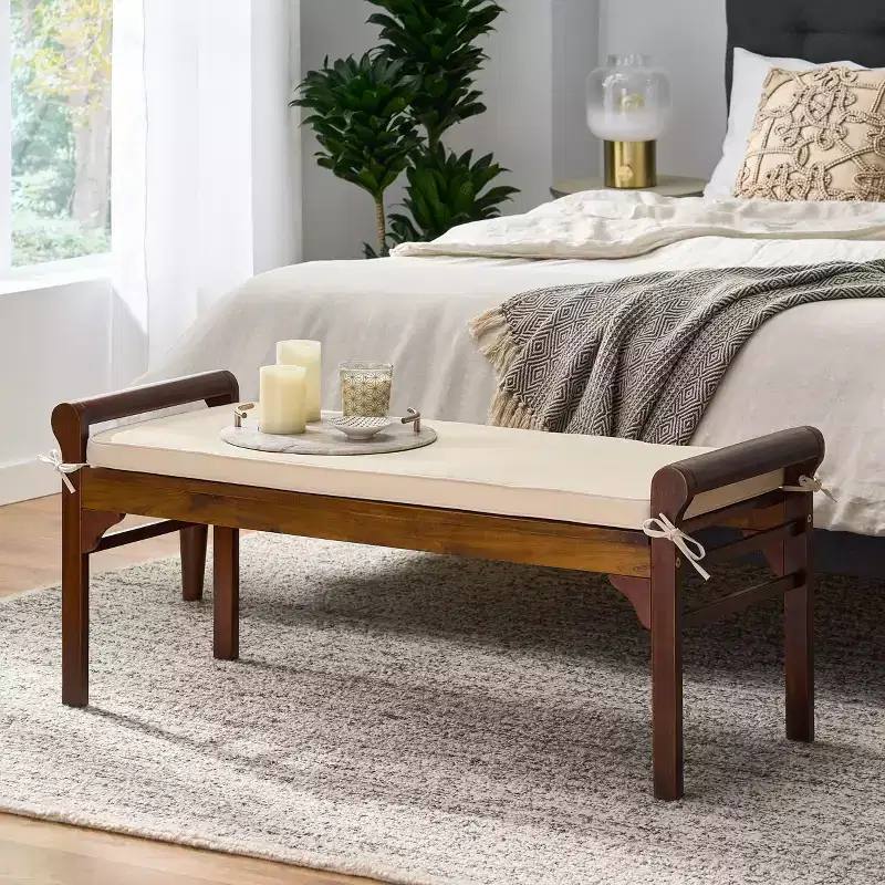 GDFStudio Bykes Contemporary Acacia Wood Bench with Cushion, Mahogany and Cream