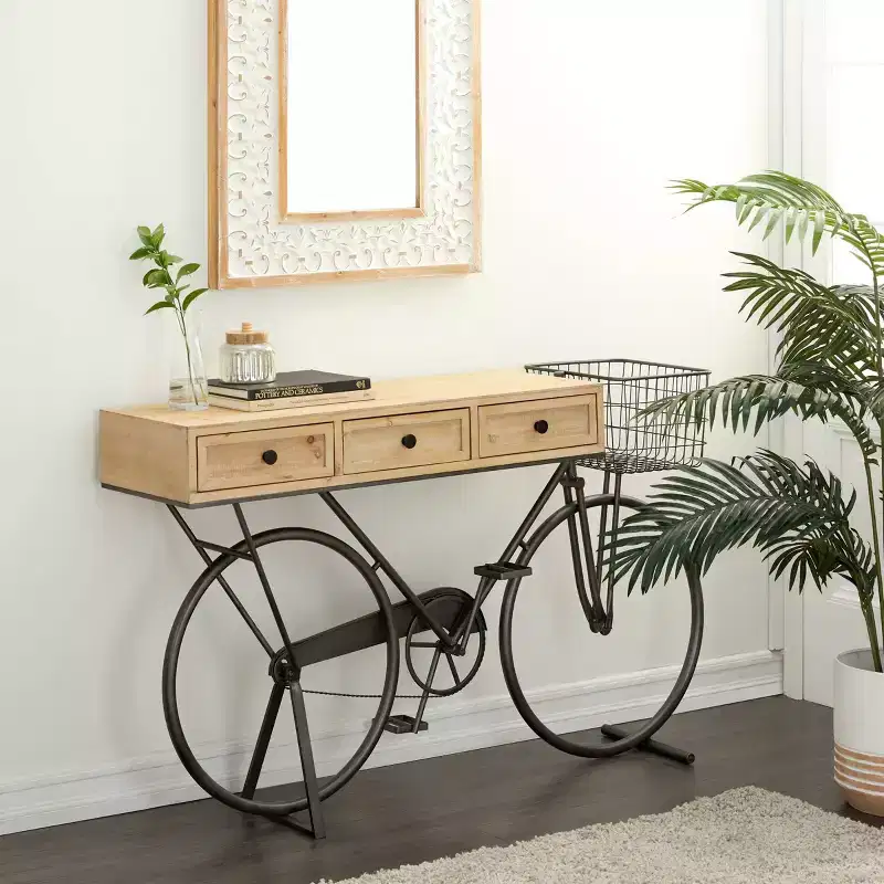 & May Farmhouse Metal Console Table Red: Iron Frame, MDF Top, No Assembly Required