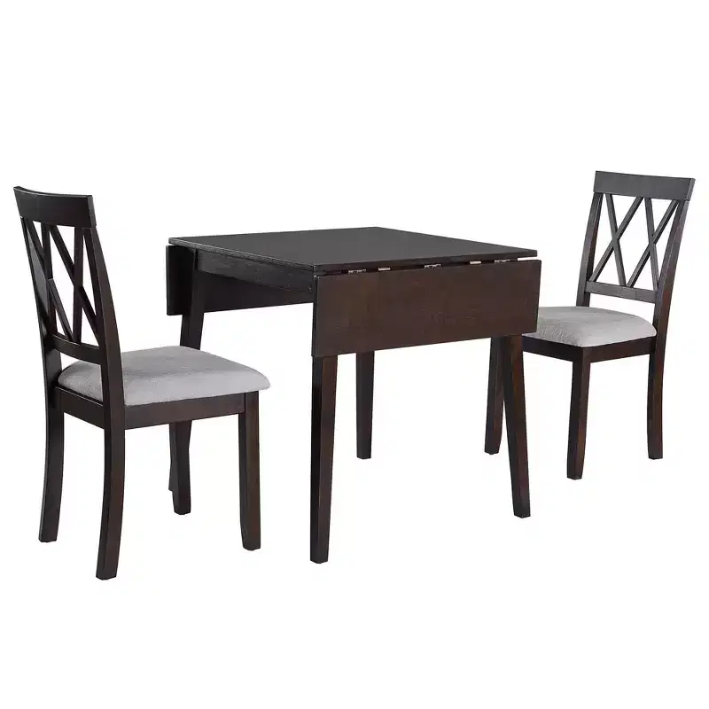 GDF Studio Avery 3 Piece Dining Set with Drop Leaf Dining Table and 2 Dining Upholstered Chairs