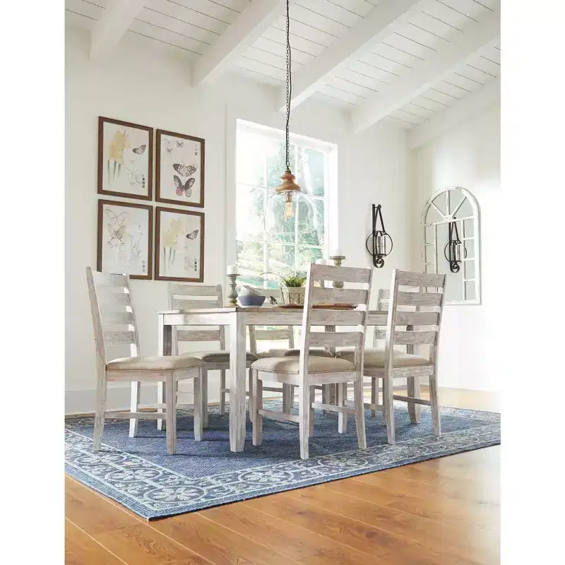 Signature Design by Ashley Set of 7 Skempton Dining Room Table Set Light Brown: Modern 6-Seater Rectangle Non-Extension