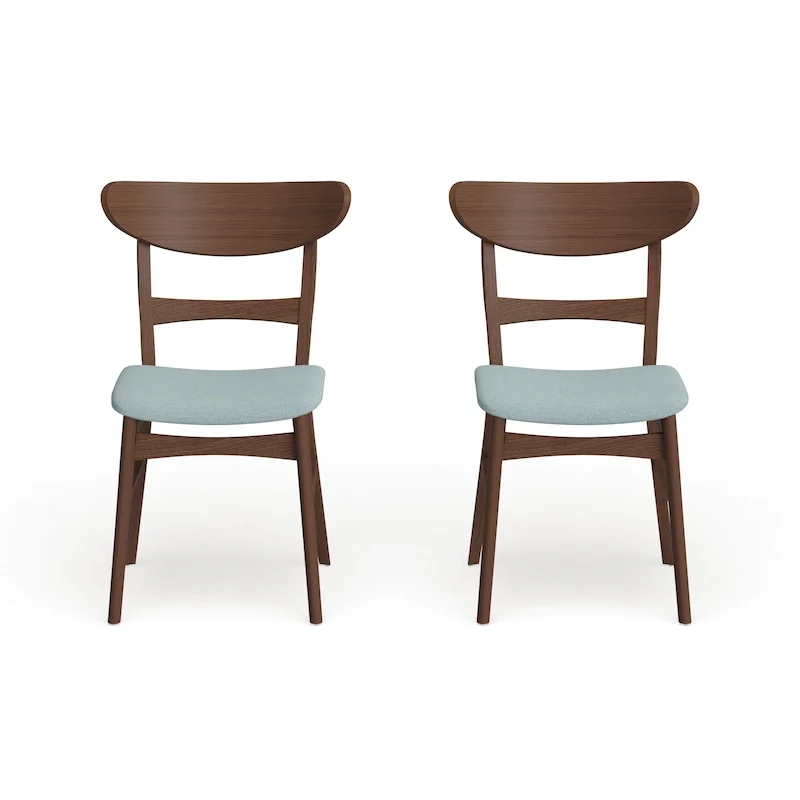 Mid-Century Modern Upholstered Rubberwood Dining Chair (Set of 2)