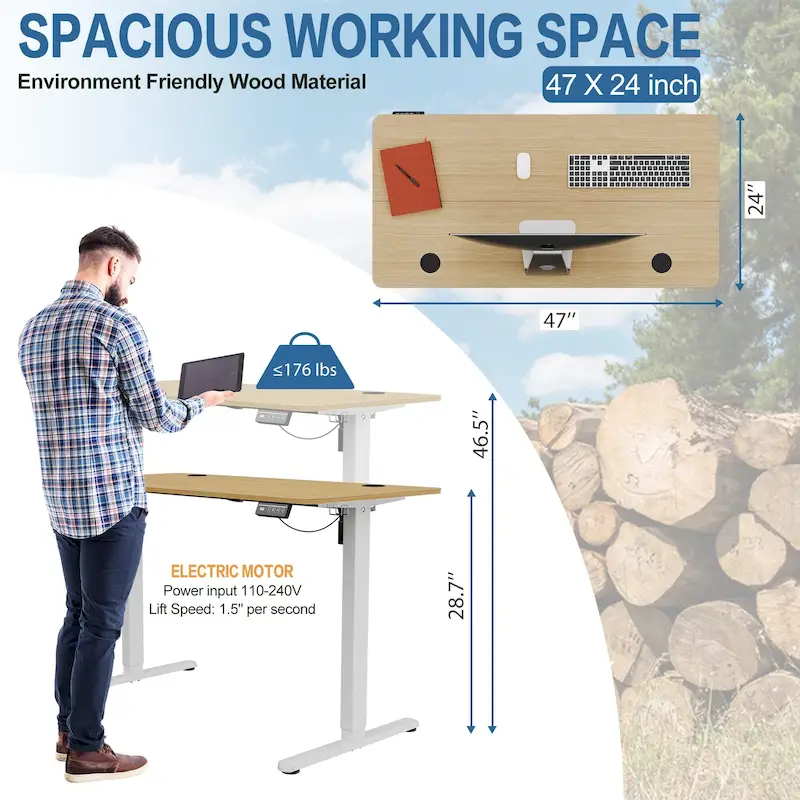 Futzca Height Adjustable Electric Standing Desk Sit Stand Computer Stand up Desk with Splice Board