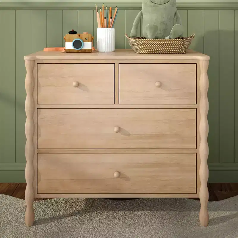 Kids 4-Drawer Spindle Dresser, Solid Pine Wood, Jenny Lind Style